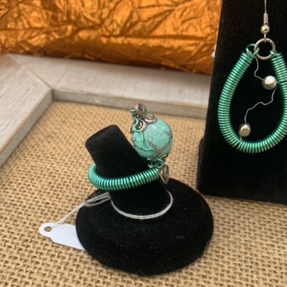 Auqua Steampunk Ring and Earrings Set - Picture 2 of 6